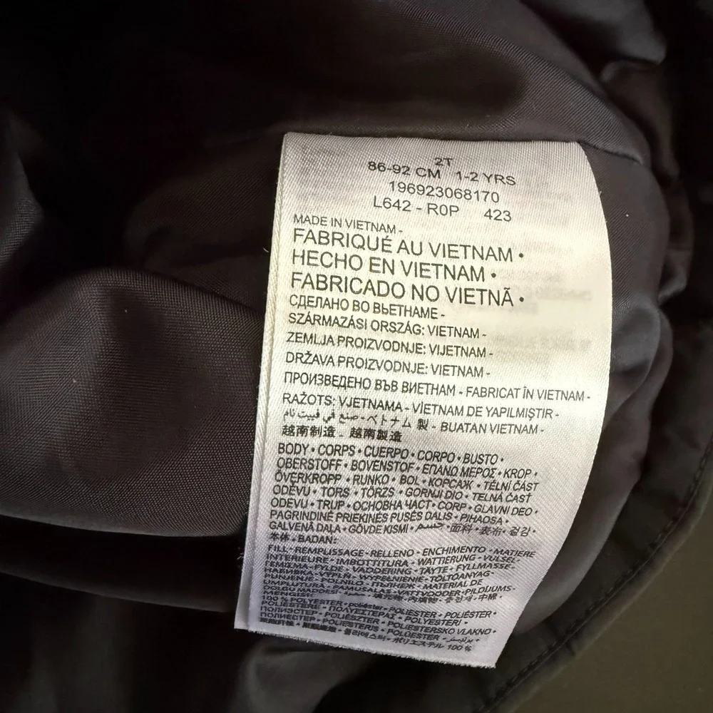 Nike Toddler Puffer Vest‎ Baby 2T Black Gray Full Zip Casual Sleeveless Winter